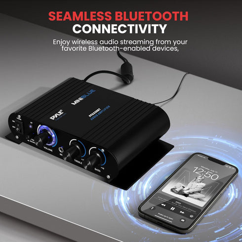 Pyle 90 Watt Peak Bluetooth Mini Home Studio - Compact Class T Amplifier with 3.5mm Input