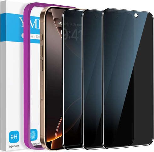 YMHML 3 Pack Compatible for iPhone 16 Pro Max Privacy Screen Protector