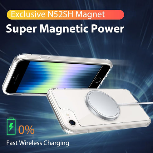 Magnetic Clear Thin Slim Case for iPhone SE 2022/2020, Compatible with MagSafe, Shockproof Anti-Scratch Design