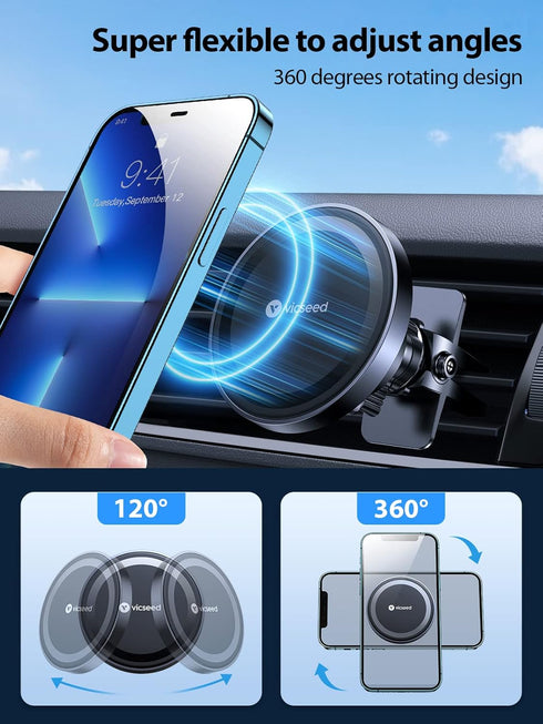 VICSEED MagSafe Car Mount, Upgraded Strongest Magnet, 360 Adjustable Magnetic Phone Holder for iPhone 15-12