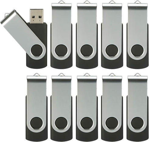4GB Flash Drive 10 Pack, USB 2.0 Thumb Drives Bulk Swivel Memory Stick for Data Storage, Black