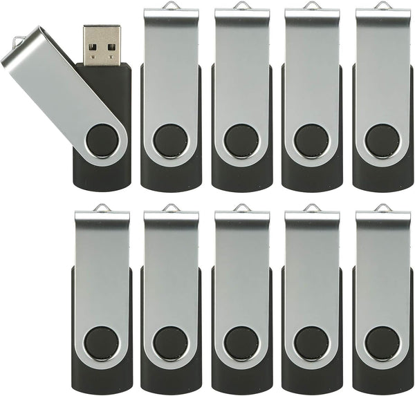 4GB Flash Drive 10 Pack, USB 2.0 Thumb Drives Bulk Swivel Memory Stick for Data Storage, Black