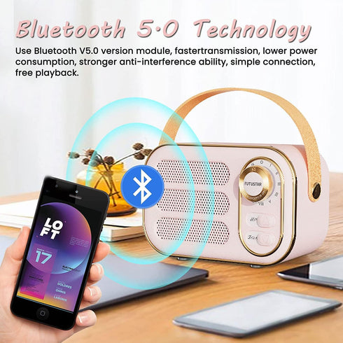 Vintage Portable Wireless Bluetooth Speaker, Retro Bluetooth 5.0, Loud Volume, AUX Input, Old Style for Home Office