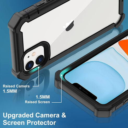 Heavy Duty Drop Protection Case for iPhone 11, with Screen Protector, Rugged Shockproof Tough Cover - Black-C