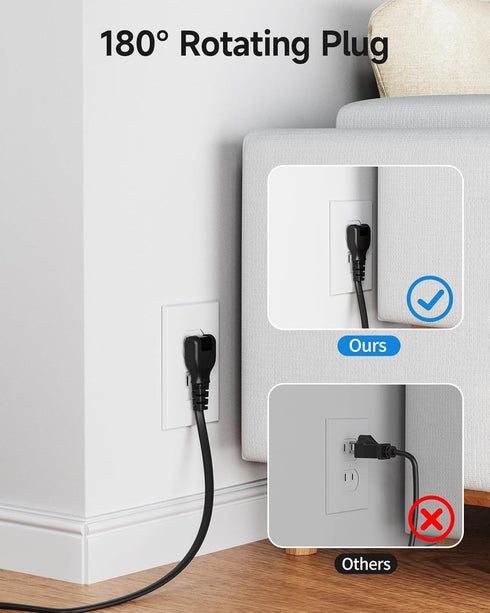 NTONPOWER 2 Prong Power Strip, 2 to 3 Prong Outlet Adapter, 5 ft Extension Cord, 8 Outlets, 3 USB, Wall Mount