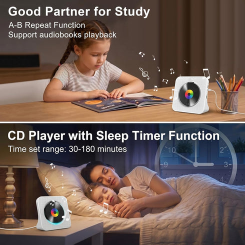 Gueray CD Player Portable Bluetooth Desktop CD Player for Home with Timer Built-in HiFi Speakers with LCD Screen
