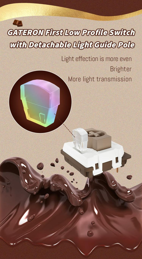 GATERON KS-33 Low Profile Chocolate Keyboard Switches, Tactile 55gf 3 Pin RGB LED for MX Mechanical Keyboard (35PCS)