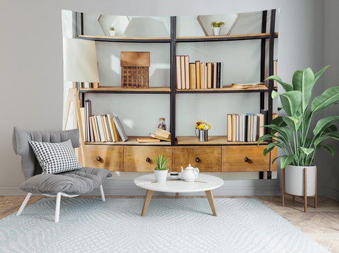 BELECO 7x5ft Fabric Living Room Bookshelf Backdrop Empty Room with Bookcase, Zoom Calls Video Recording Background Home