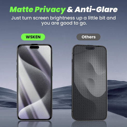 WSKEN for iPhone 15 Pro Max Matte Privacy Screen Protector, Anti-Fingerprint & Anti-Spy Tempered Glass with