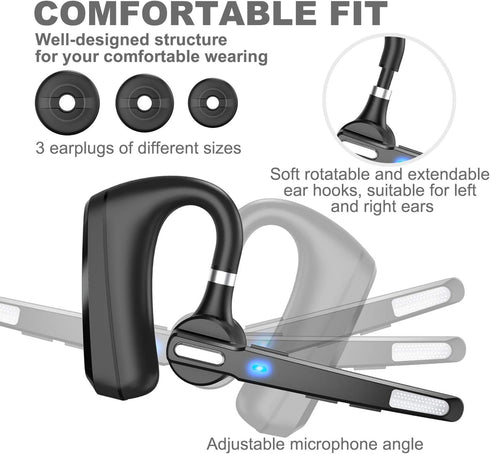 Bluetooth Headset V5.0 - Wireless Earpiece with 24Hrs HD Calling, CVC8.0 Dual Mic Noise Cancelling, Hands-Free for
