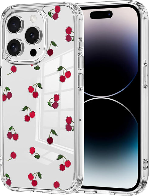 Idocolors for iPhone 13 Pro - Cute Cherry Case for Women, Clear Slim