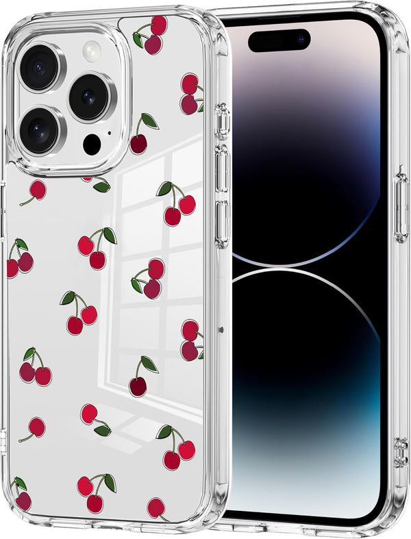 Idocolors for iPhone 13 Pro - Cute Cherry Case for Women, Clear Slim