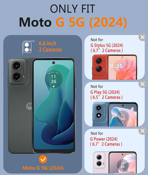 FNTCASE Black Case for Motorola Moto G-5G-2024, Dual Layer Heavy Duty Shockproof Rugged Cover with Military Drop