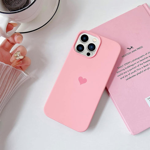 Jmltech Silicone Case for iPhone 13 Pro Max, Girly Heart Design with Soft Anti-Scratch Microfiber Lining - Pink