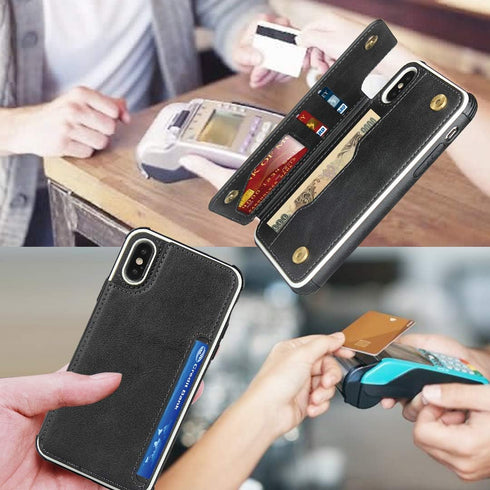 Cavor for iPhone X Wallet Case, Card Holder for Women Men, Shockproof Leather Case with Credit Card Holders, Black