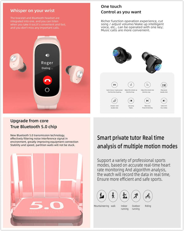 N8 2 in 1 Smartwatch with Earbuds, Smart Bracelet TWS Wireless Bluetooth Headset Combo for Fitness Tracker