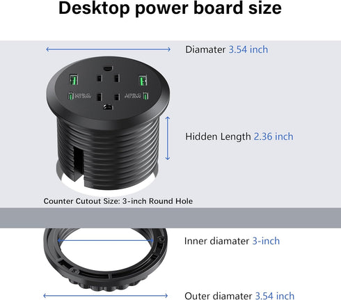 Jgstkcity Grommet 3-inch Hole,40W 2 20W 2 Outlets,4 Desk,6ft Desktop Power Total Fast Charging Station, PD USB C