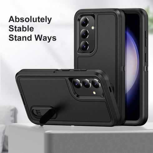 Galaxy S24 Plus Case with Kickstand, 3-Layer Military Grade Shockproof Protective Cover for Samsung Galaxy S24+ (Black)
