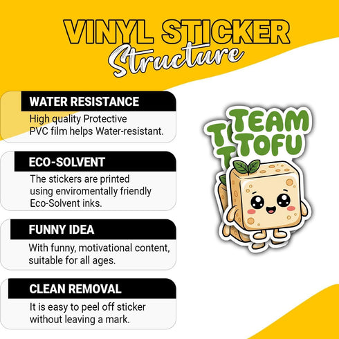 3 Pcs Team Tofu Cute Sticker, Funny Vegan Food Cartoon Design, Vegetarian Vinyl Stickers Die-Cut Waterproof for Laptop