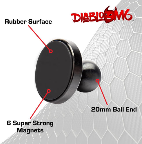 DiabloM6 Magnetic Cell Phone Mount Compatible with iPhone and Android Smartphones - 20mm Attachment Ball - Metal Plate