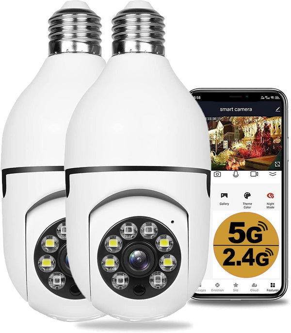 Pack of 2 Wireless 1080P Light Bulb Security Cameras, Smart 360 for Home Security, Indoor and Outdoor, Motion Detection