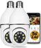 Pack of 2 Wireless 1080P Light Bulb Security Cameras, Smart 360 for Home Security, Indoor and Outdoor, Motion Detection