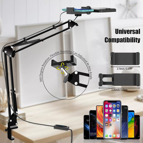 MLSAC 360 LED Selfie Light with Overhead Phone MountUSB Powered Video Lighting Kit with Adjustable Arm Stand and Phone