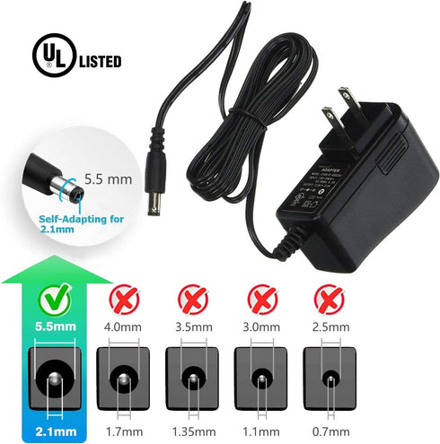 iMBAPrice 9V DC Wall Power Adapter, UL Listed, 5-Feet, 9V 0.5A (500mA)