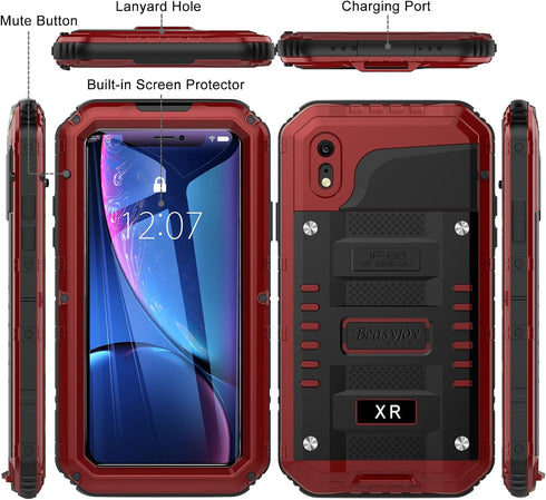 Beasyjoy Metal Case for iPhone XR, Heavy Duty with Screen Full Body Protective Waterproof Shockproof Rugged Defender