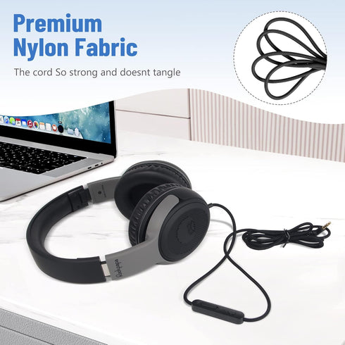 rockpapa Share 1 Kids Headphones Wired with Microphone & Share Port, 85dB/94dB Volume Limited, Black/Grey