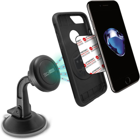 TechMatte Car Phone Mount Magnetic-Dashboard Mounted Car Phone Holder-Universal Smartphone Compatibility with Strong