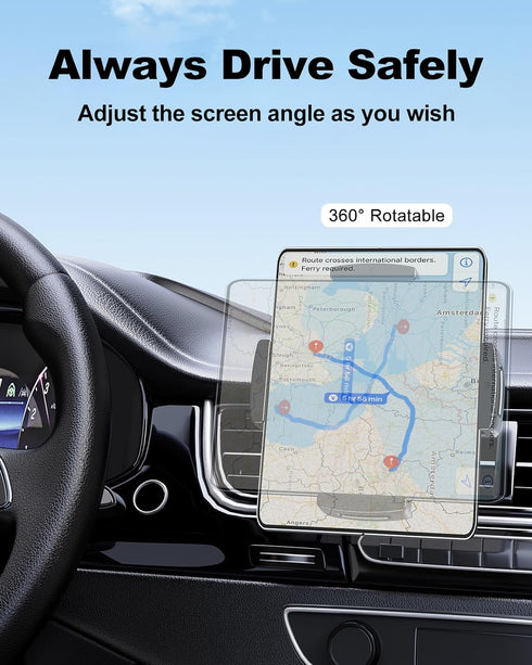Car Phone Mount for Samsung Galaxy Z Fold 5, 4, 3 - 360° Rotatable Tablet Holder for iPad Mini 6, Pro, Air, Pixel Fold,