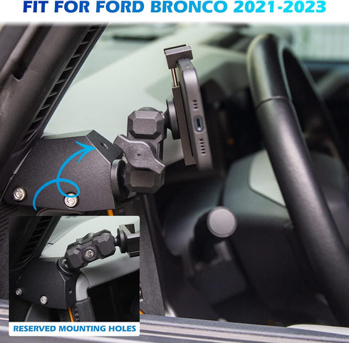 Dashboard Left Side Phone Holder Mount, Anti-Shake Stabilizer Adjustable Cell Phone Holder for Ford Bronco 2021-2023