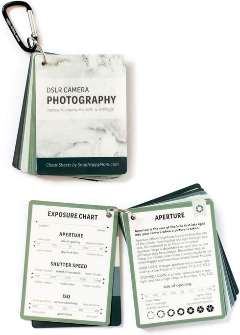 DSLR Cheat Sheet Cards for Canon, Nikon, Sony Cameras - Quick Reference Photography Settings Cards