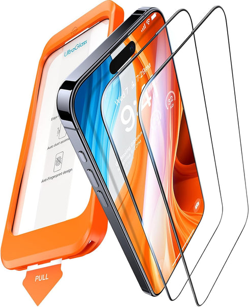 iPhone 15 Pro Max UltraGlass 9H+ Screen Protector - Military Grade, Shatterproof, Full Coverage, 2 Packs, Long-lasting
