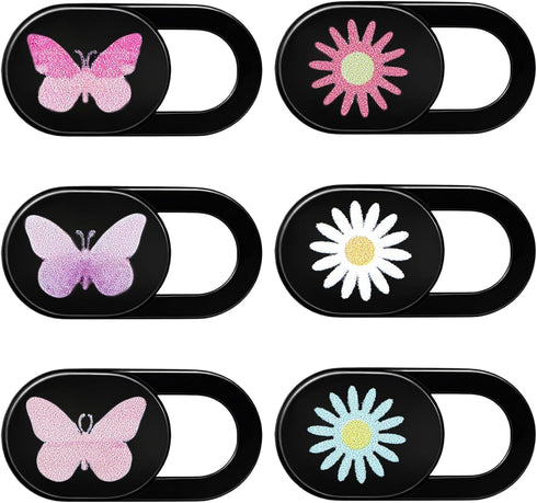 Qulkws 6 Pcs Webcam Cover Slide Butterfly Flower Design Ultra-Thin Laptop Camera Cover