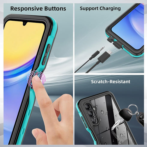 Waterproof Case for Samsung Galaxy A15 5G with Built-in Screen Protector, Rugged Full Body Dustproof Shockproof Case