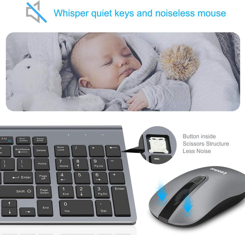 LeadsaiL Wireless Keyboard and Mouse Combo, Compact Silent USB Set for Windows Laptop, Desktop, PC