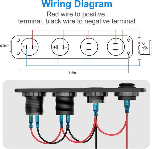 4 in 1-12V USB Outlet RV Accessories, PD3.0 & Dual QC3.0 Car USB Port Aluminum Charger with Lighted 150W Socket
