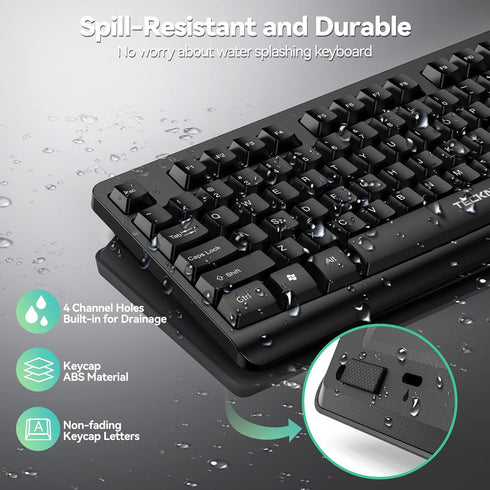 TECKNET 2.4G 11/10/8/7 Wireless Keyboard, Silent Full-Size USB Keyboard with Number Pad, Ergonomic Keys & Adjustable