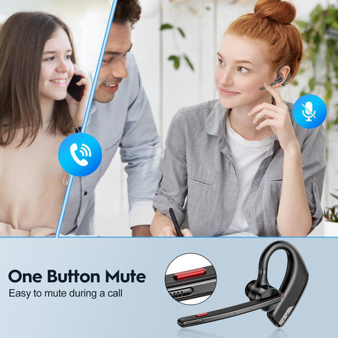New bee Bluetooth Headset Wireless Earpiece with 500mah Charging Case, 80h Playtime and Noise Cancelling