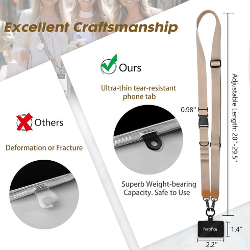 Icycay Phone Lanyard Crossbody, Champagne Gold Cell Phone Strap for Around The Neck Adjustable, Anti Theft Cute Lanyard