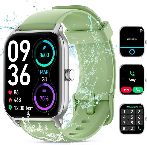 Smart Watches for Men/Women, 1.8'' Alexa Built-in Fitness Tracker Watch with Bluetooth Calls, IP68 Waterproof, 110