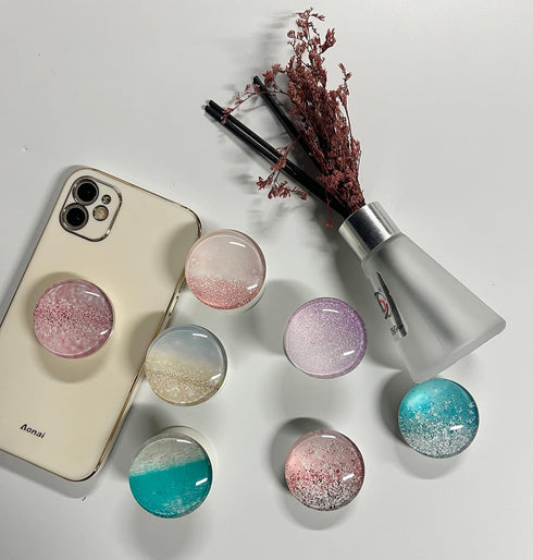 Clear Crystal Collapsible Expanding Mobile Phone Grip Stand Holder for Smartphones and Tablets (Purple Glitter)