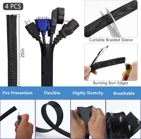 ELII 327 PCS Cable Management Kit, 4 Cable Sleeves, 65 Clips, 25 Straps, 200 Ties for Computer (Black)