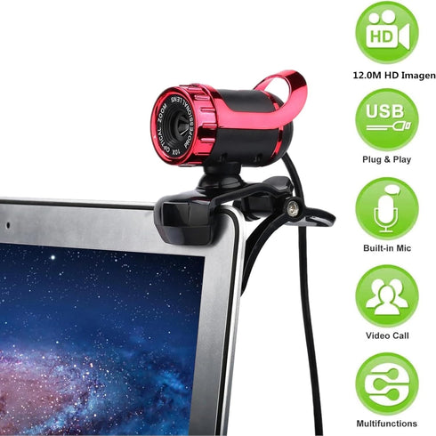 Yoidesu Webcam,360 USB Cam Desktop Laptop Camera,Manual Focus Webcam with Built-in Microphone,Clip-on Mini Plug