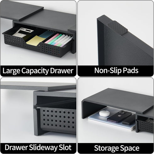 LEKETREE Dual Monitor Stand Riser with Drawer, Computer Stand for Desk, Workspace Desktop Stand, Desk Organizer