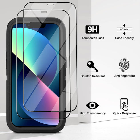 Military Grade iPhone 13 Case with 2 Pack Screen Protector - Rugged Full Body Protection for Men & Women (Black)