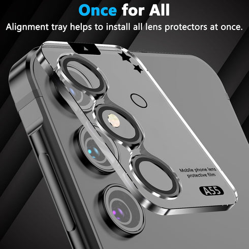 YWXTW Camera Lens Protector for Samsung Galaxy A55 5G, Tempered Glass Screen Protector with Metal Ring, 1 Set, Black