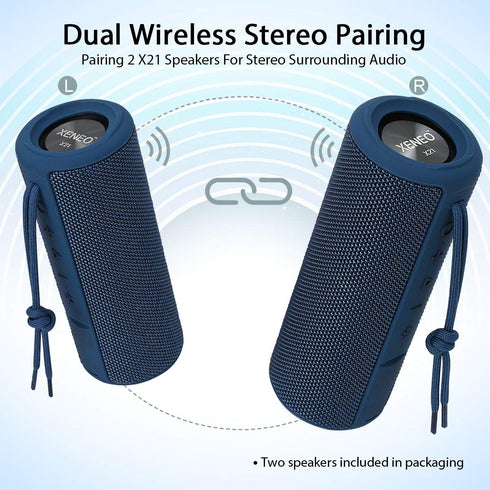 X21 Portable Bluetooth Wireless Speaker, Waterproof with FM Radio, Micro SD Card MP3 Player for Outdoor Use (Blue)
